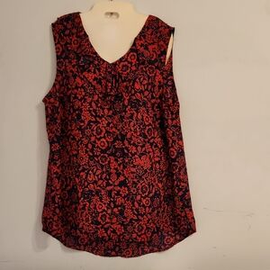 Floral Sleeveless Drop Back Top - Red and Navy Blue Tetta & Sky Size 14W